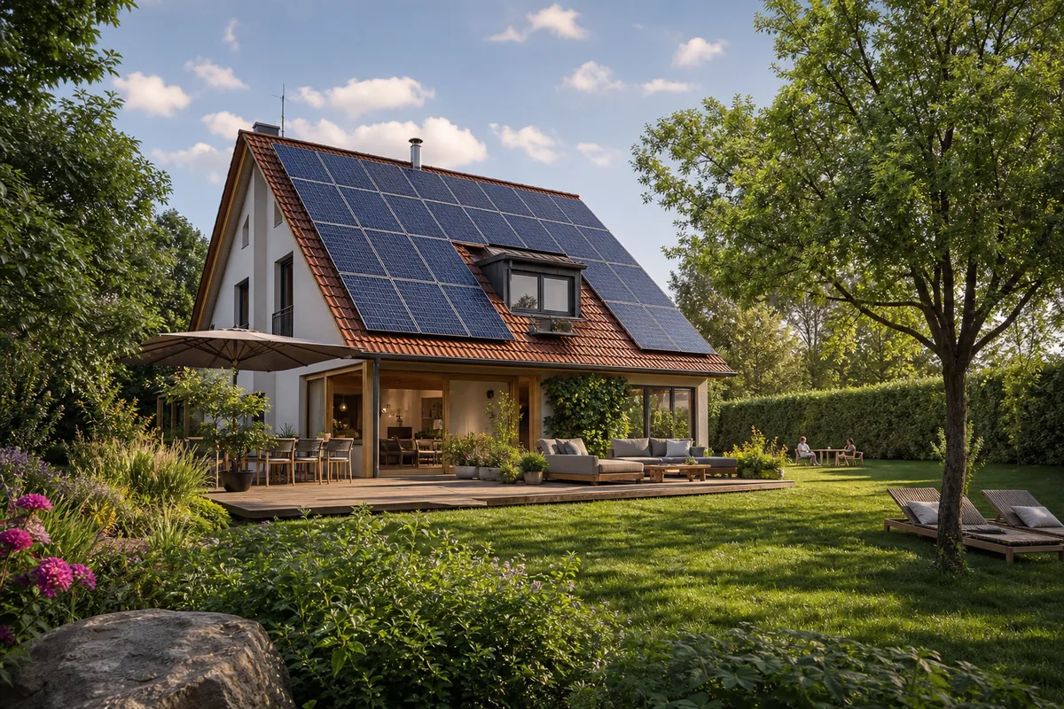 Maison de la Loire avec jardin et panneaux solaires en toiture
