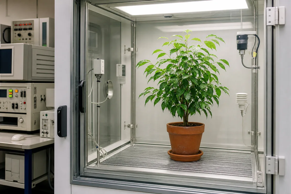 Caisson de test hermétique évoquant l&rsquo;étude NASA sur les plantes dépolluantes